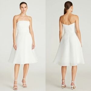 New Theia Penelope Strapless Textured Organza White Cocktail Wedding Dress 6 US